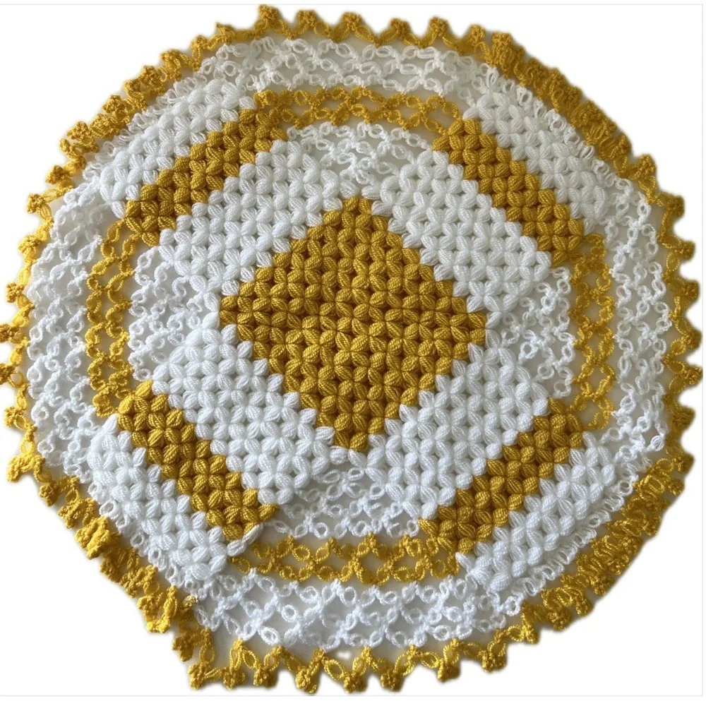 Turkish Handmade Crochet Wash Cloth in White and Yellow, NWOT